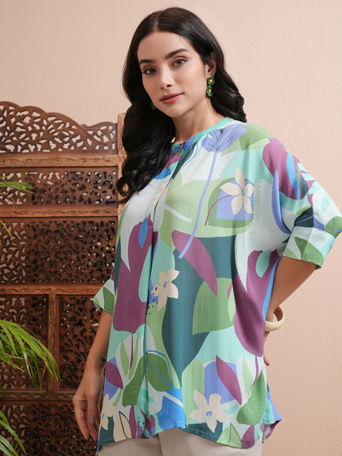 Vishudh Women Floral Printed Mandarin Collar Top