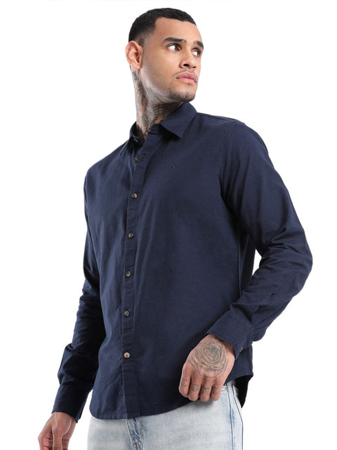 WROGN Men Spread Collar Solid Cotton Linen Casual Shirt - Image 4