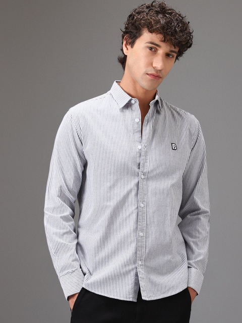 Banana Club Men Classic Slim Fit Pinstripes Opaque Striped Casual Shirt