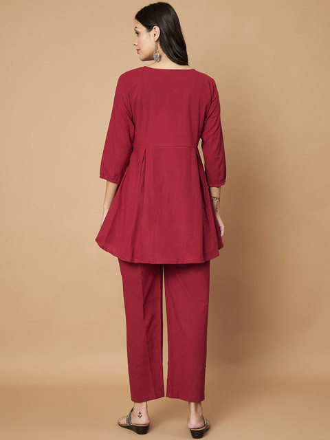 KALINI Keyhole Neck Pure Cotton Maternity Top With Trousers - Image 4