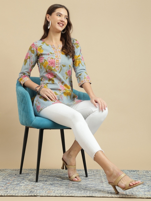 KALINI Women Floral Printed V-Neck Cotton Top