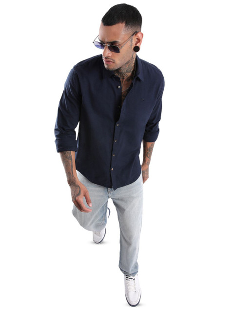 WROGN Men Spread Collar Solid Cotton Linen Casual Shirt - Image 6