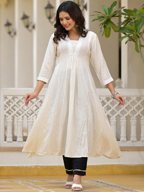 Juniper V-Neck Regular A-Line Mirror Work Straight Kurta - Image 6