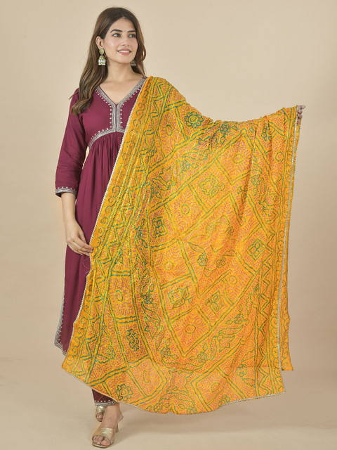 LA FEMINAE Bandhani Printed Gotta Patti Dupatta