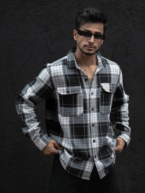 Powerlook Men Spread Collar Tartan Checked Casual Shirt - Image 7