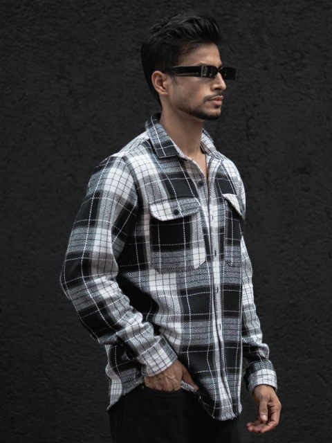 Powerlook Men Spread Collar Tartan Checked Casual Shirt - Image 3