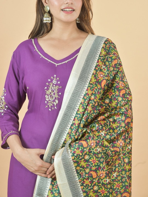 LA FEMINAE Floral Printed Kalamkari Dupatta - Image 2