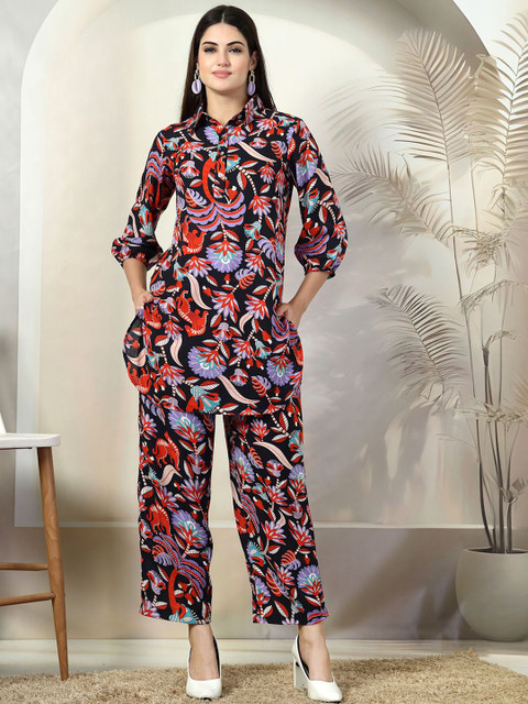 plusS Printed Pure Cotton Shirt With Trousers Co-Ords