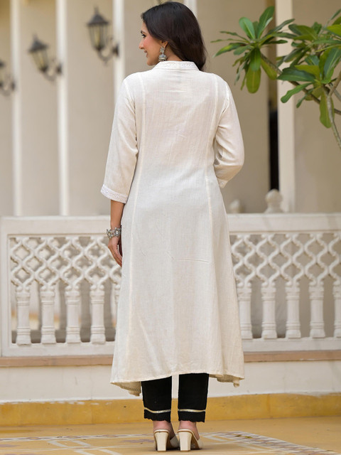 Juniper V-Neck Regular A-Line Mirror Work Straight Kurta - Image 5