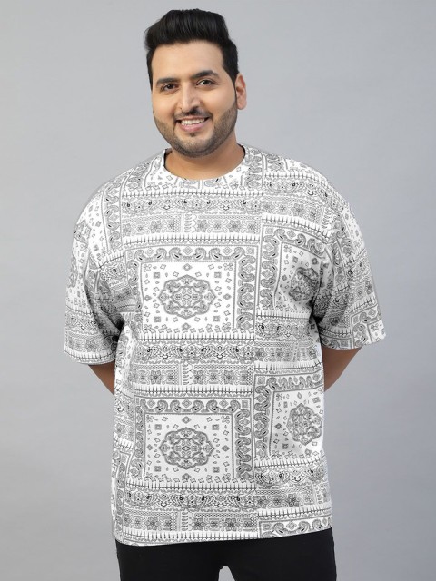 VEIRDO Men Paisley Printed Round Neck Pure Cotton Oversized Plus Size T-shirt