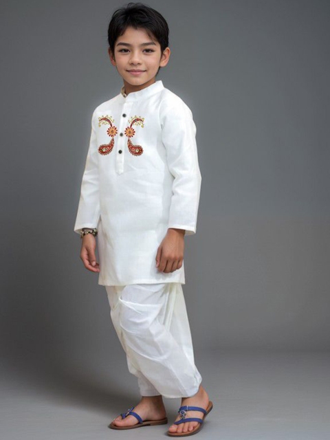 DEVOILER Boys Ethnic Motifs Printed White Romance Kurta - Image 5