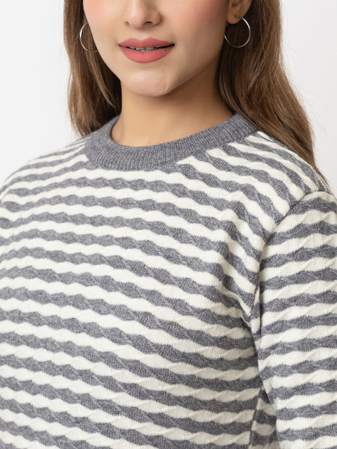 LEZA Women Striped Pullover with Embroidered Detail - Image 2