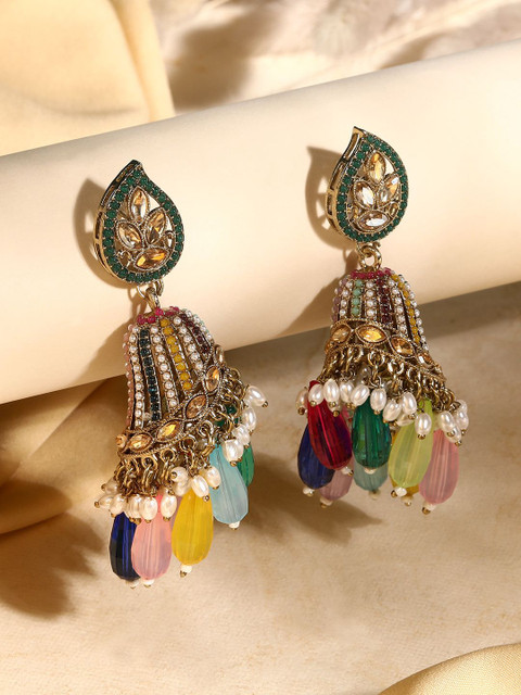 ASMITTA JEWELLERY Gold-Plated Stone Studded Contemporary Drop Earrings