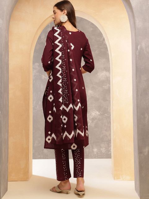 Anouk Women Printed Regular Pure Cotton Kurta With Trousers & Dupatta - Image 7