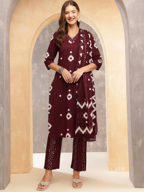 Anouk Women Printed Regular Pure Cotton Kurta With Trousers & Dupatta - Image 5