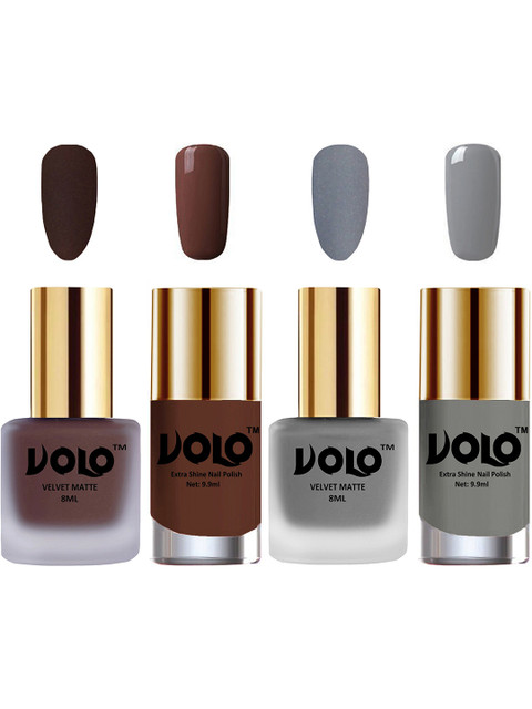 VOLO Set Of 4 Velvet Matte Nail Polish - 8 ml & 9.9 ml Each -Chocolate Brown-Grey