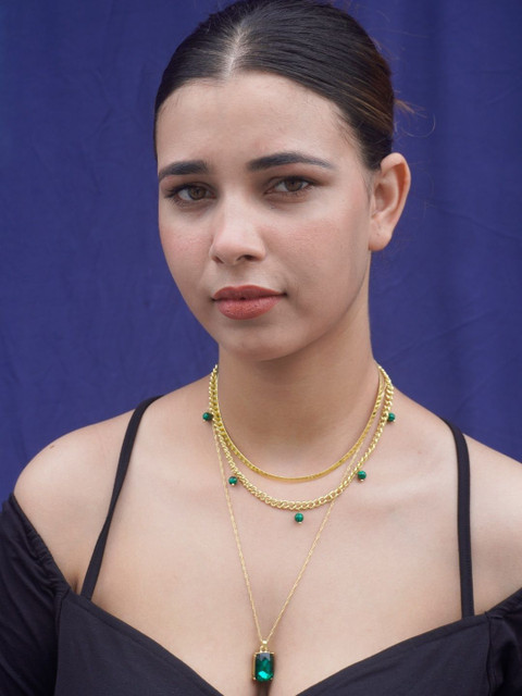 Niscka Gold-Plated Stones Studded & Beaded Layered Necklace