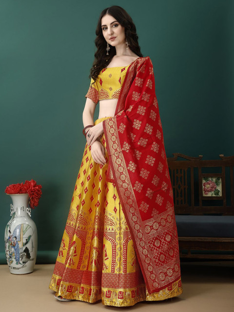 SWAMI STUDIO Ready to Wear Lehenga & Unstitched Blouse With Dupatta - Image 4
