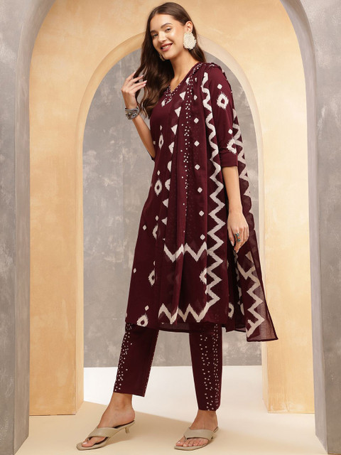 Anouk Women Printed Regular Pure Cotton Kurta With Trousers & Dupatta - Image 6