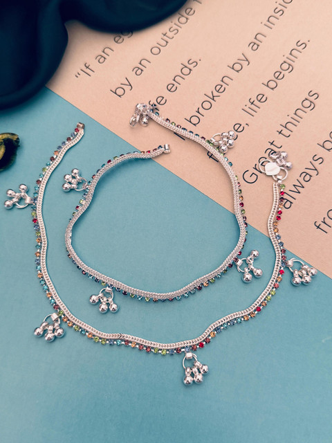 Sangria Set Of 2 Silver-Plated Beaded Anklets