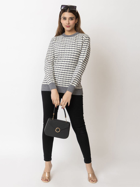 LEZA Women Striped Pullover with Embroidered Detail - Image 6
