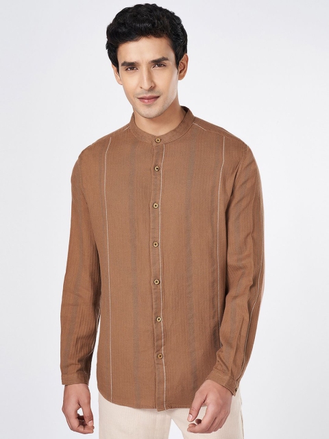 7 Alt by Pantaloons Men Mandarin Collar Solid Cotton Relaxed Fit Casual Shirt - Image 2