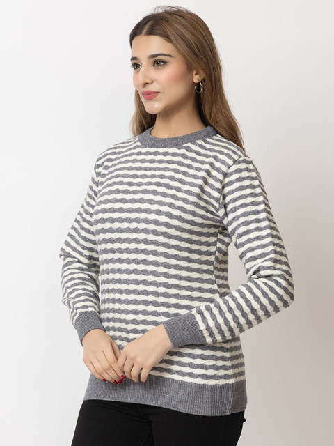 LEZA Women Striped Pullover with Embroidered Detail - Image 4