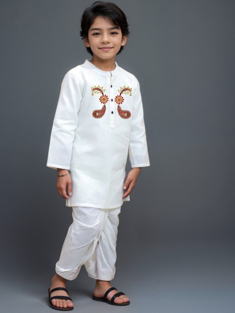 DEVOILER Boys Ethnic Motifs Printed White Romance Kurta - Image 3