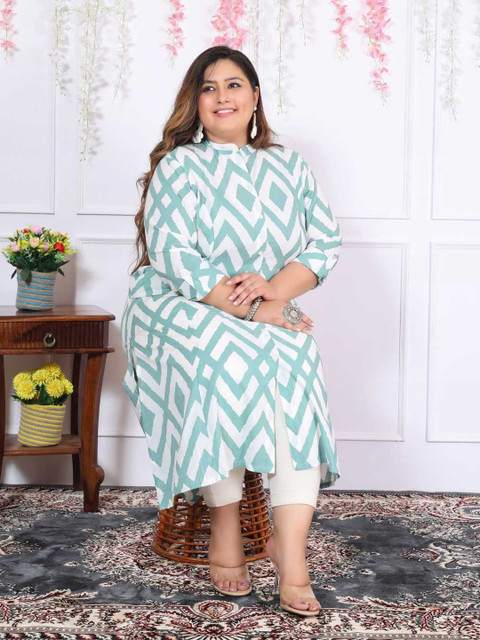 FLAVIA CREATION Women Geometric Printed Plus Size Cotton Kurta