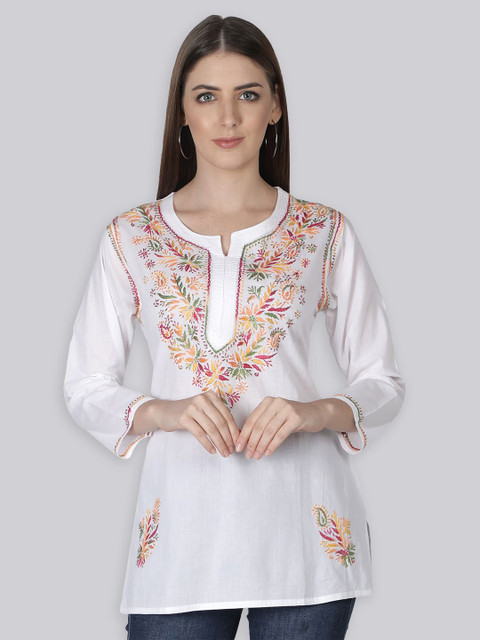 Seva Chikan Women Ethnic Motifs Embroidered Handloom Chikankari Kurti