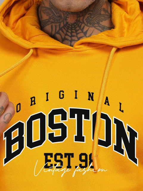 ADRO Men Typography Printed Hood Cotton Pullover Ribbed Sweatshirt - Image 2