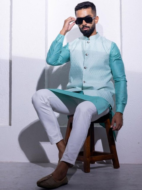 INAAYA JAIPUR Men Woven Design Nehru Jacket - Image 5