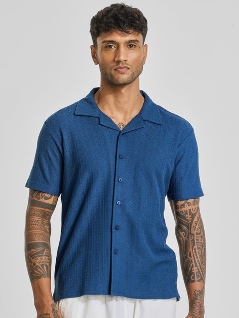 Snitch Men Relaxed Cuban Collar Solid Cotton Casual Shirt - Image 2