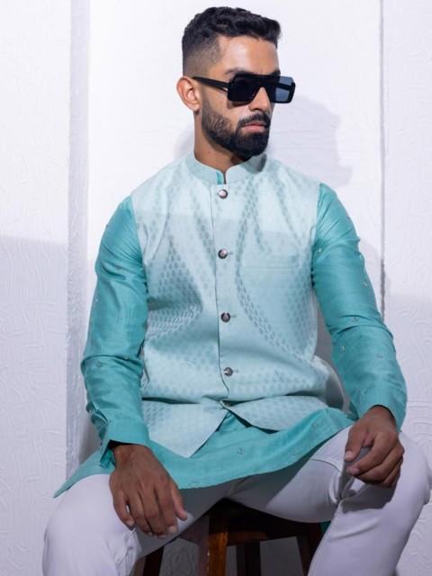 INAAYA JAIPUR Men Woven Design Nehru Jacket - Image 6