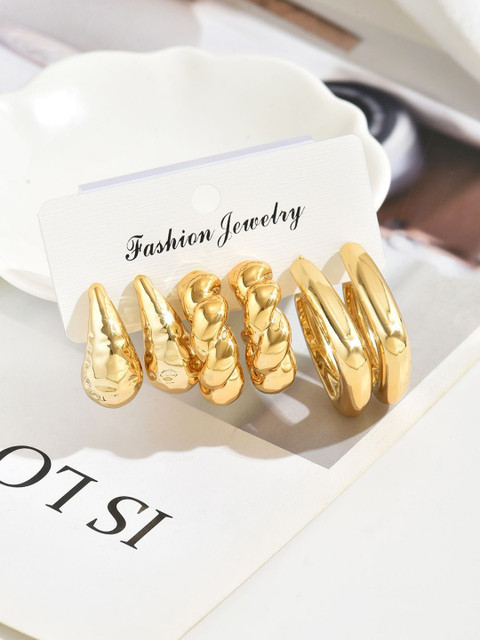 Jewels Galaxy Set Of 3 Gold Plated Contemporary Half Hoop Earrings