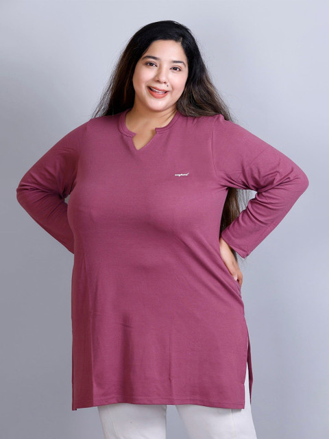 CUPID Women Plus Size Solid Cotton Longline T-Shirt