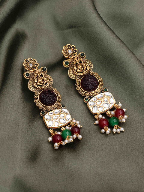 PANASH Gold Plated Cubic Zirconia Studded Drop Earrings