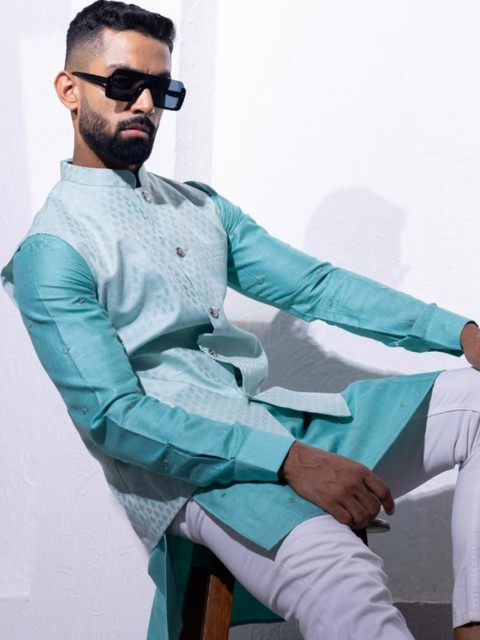INAAYA JAIPUR Men Woven Design Nehru Jacket - Image 4