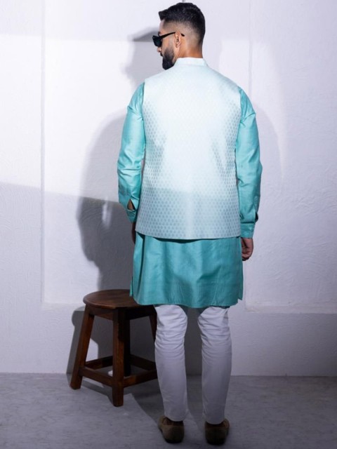 INAAYA JAIPUR Men Woven Design Nehru Jacket - Image 3