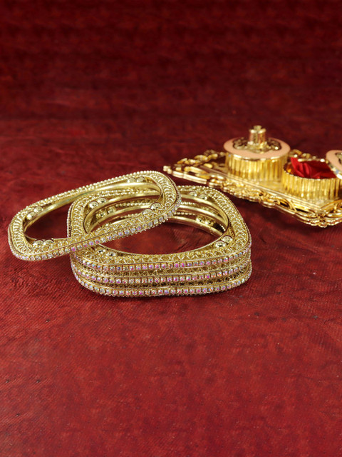 NMII Set Of 4 Cubic Zirconia-Studded Square Shaped Bangles