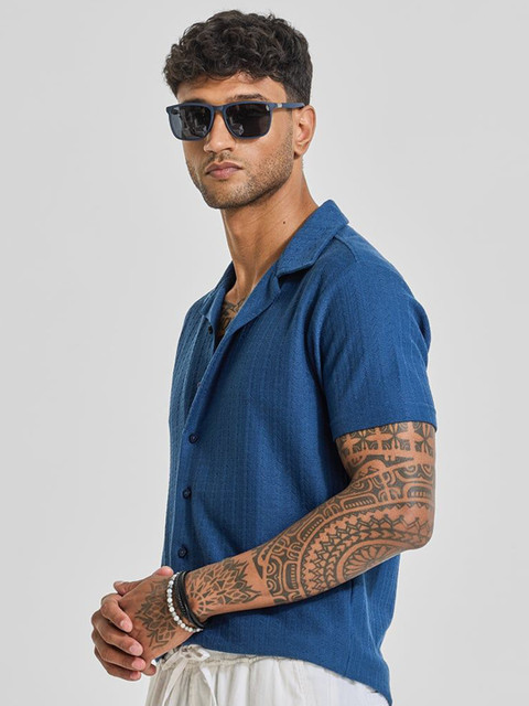 Snitch Men Relaxed Cuban Collar Solid Cotton Casual Shirt - Image 4