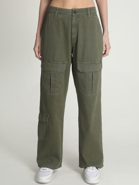 The Roadster Lifestyle Co Women Pure Cotton Straight-Fit Crago Trousers