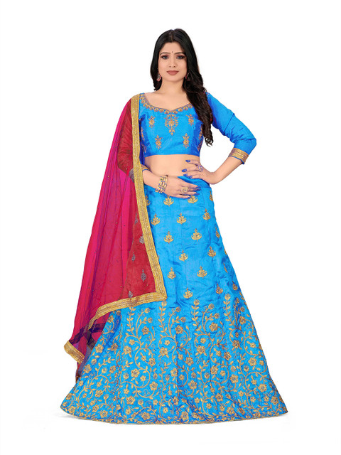 Maroosh Women Embellished Thread Work Unstitched Lehenga & Blouse With Dupatta