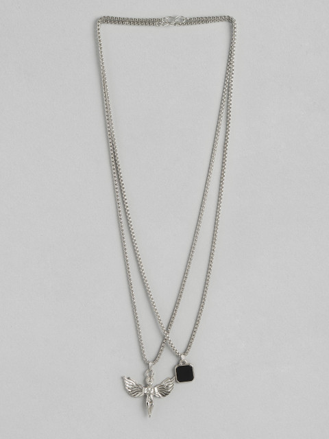 PARIS HAMILTON Set Of 2 Unisex Silver-Plated Contemporary Pendants with Chains