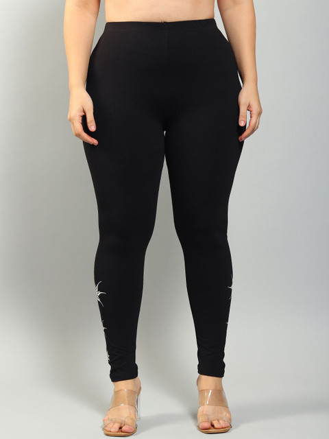 Plus Size Women Printed 4-Way Stretch Ankle-Length Slip-On Leggings