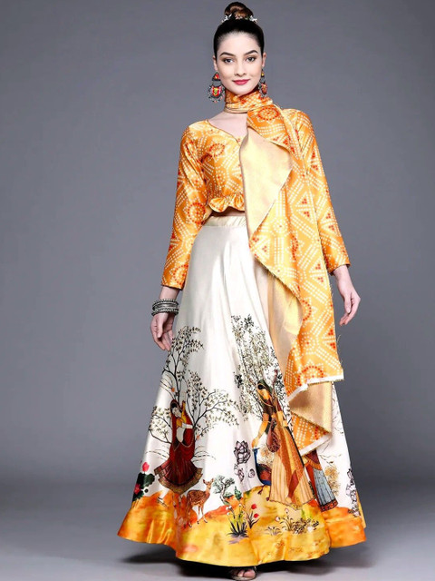 Kaizen TEXO FAB Women Printed Semi-Stitched Lehenga & Unstitched Blouse With Dupatta