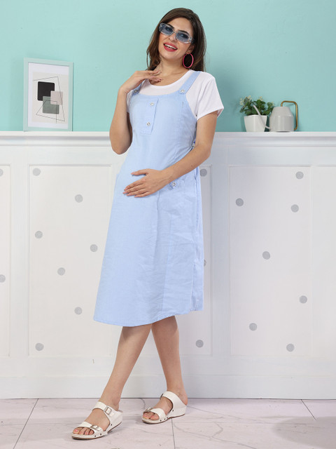 EASY MOM Maternity Fit & Flare Cotton Midi Dress
