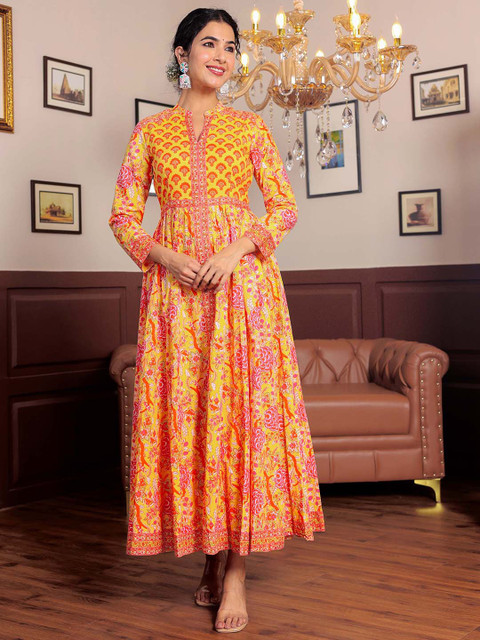 GULAB CHAND TRENDS Floral Printed Maxi Ethnic Dresses