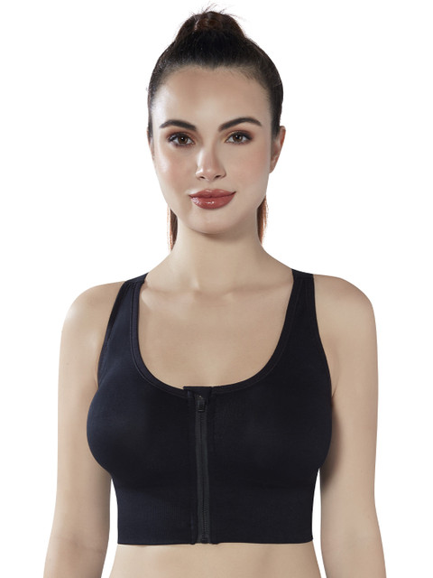 PLUMBURY Full Coverage Lightly Padded Front Zip Rapid-Dry Workout Sports Bra