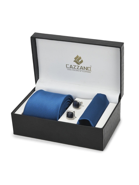 Cazzano Men Checked Slim Tie, Cufflink & Pocket Square Accessory Gift Set